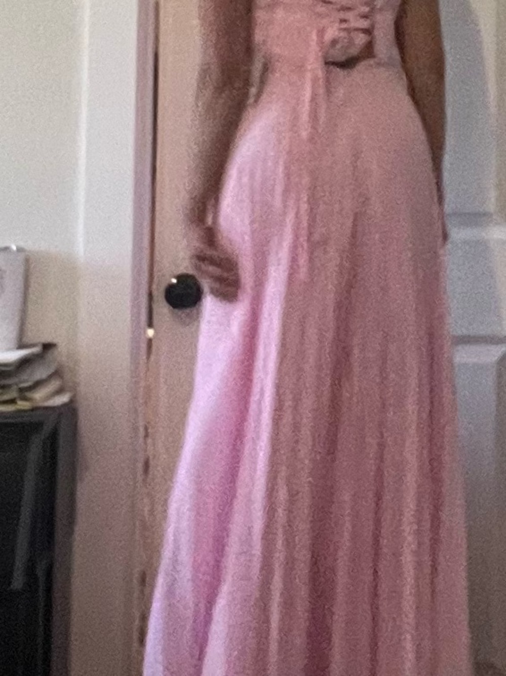 Lace-Up Back Pink Maxi Dress